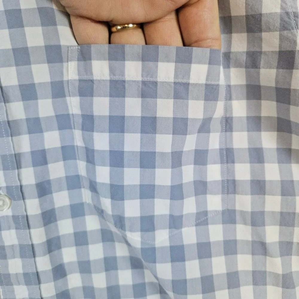J‎ Crew Men's Gray & White Checked Dress Shirt Size M 15-15 1/2 100% Cotton SPOT